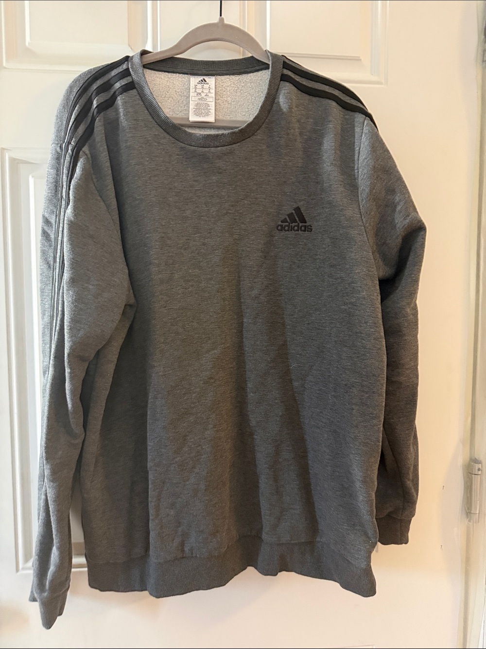 adidas Heather Gray Crewneck Sweatshirt with Black Stripes
